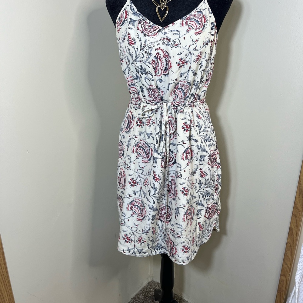 Madewell Floral Print Mini Dress in White and Red